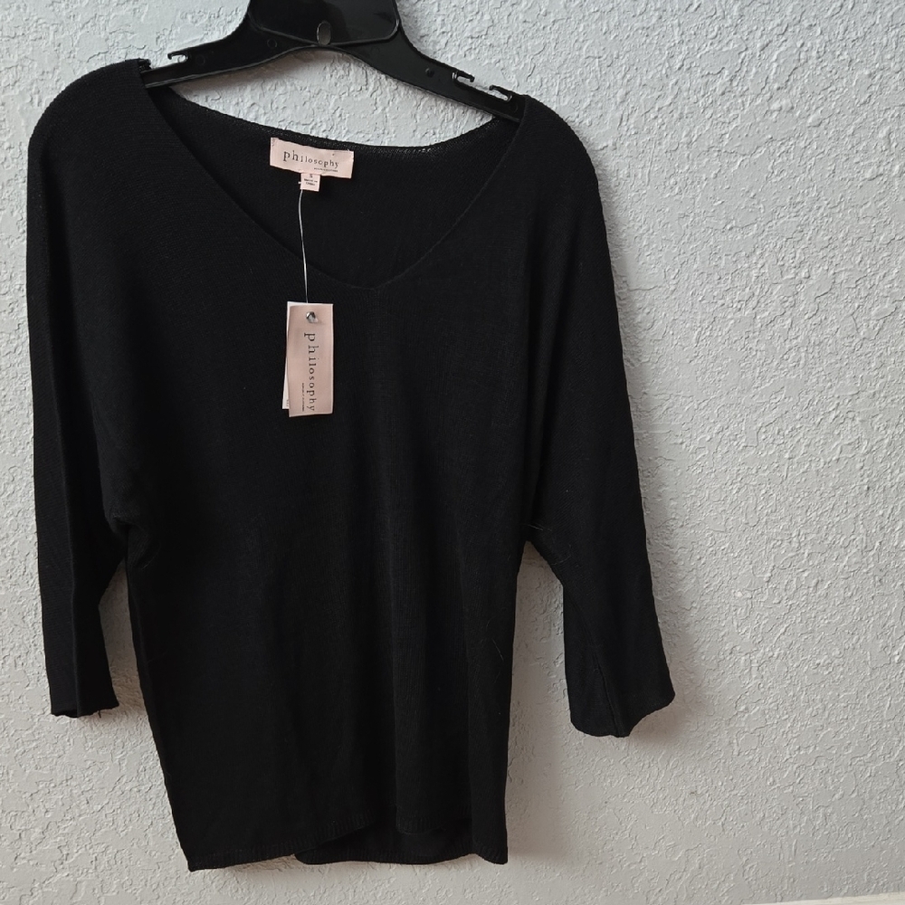 Philosophy Black V-Neck Lightweight Sweater